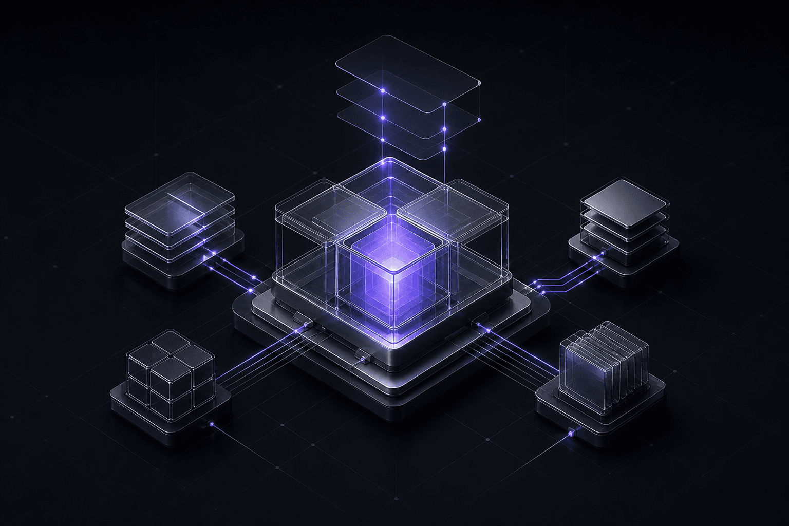 Módulos tridimensionais conectados formando um produto digital coeso